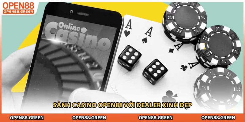 Sảnh casino Open88 với dealer xinh đẹp